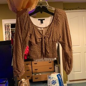 Yellow long sleeve cropped tie up shirt